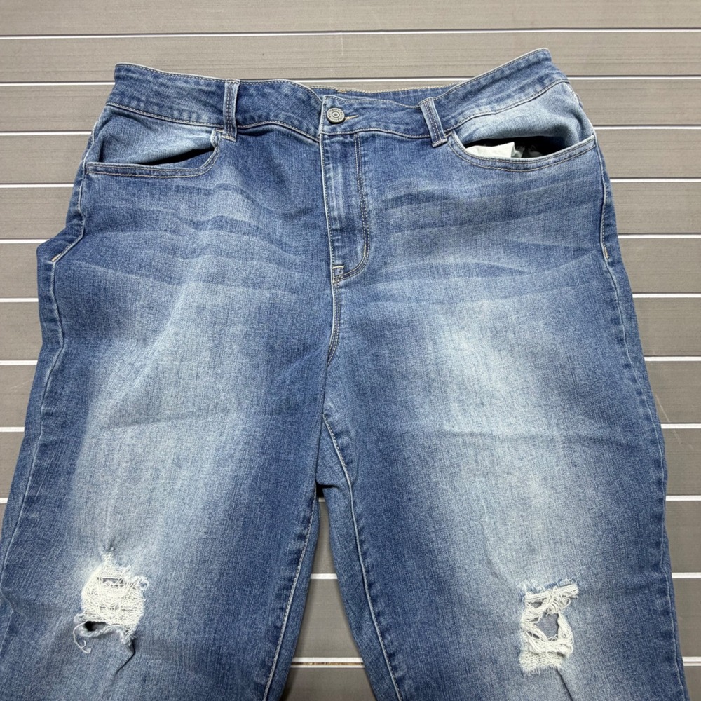 Maurices High Rise Skinny Distressed Jeans Medium Wash Raw Hem XL-R